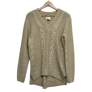 Fisherman Sweater Women’s Size Medium Andrea Jovine Beige Knit Pullover V-Neck